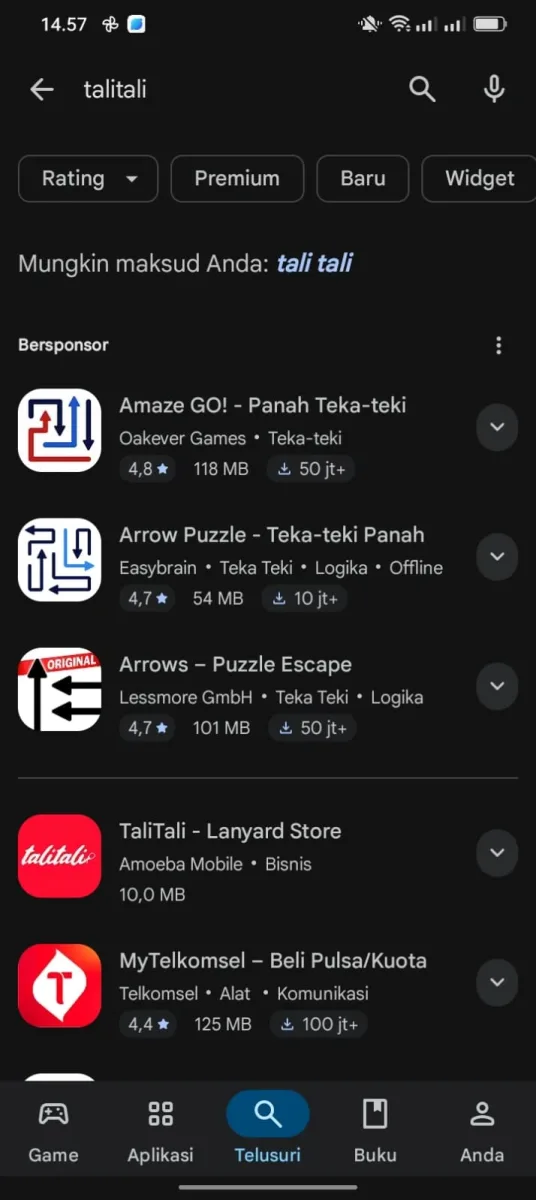 Langkah 1: Cari aplikasi Talitali di Play Store